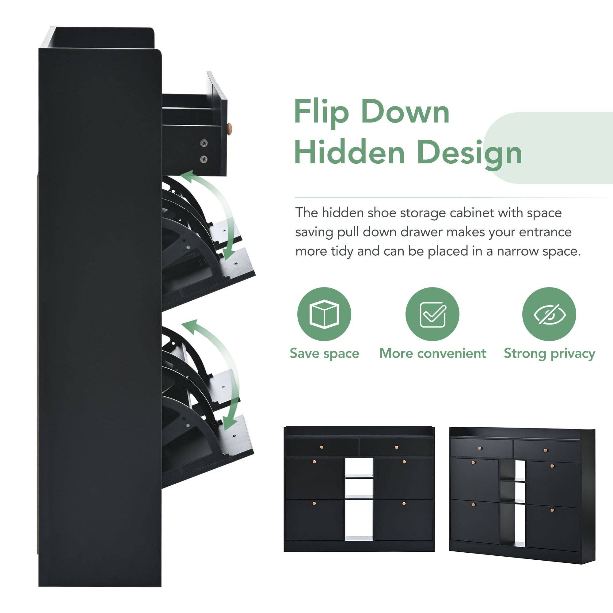 39F Inc. - Wholesale Shoe Rack - Modern Black Tipping Bucket Shoe Cabinet (4 Drawers, 2-Tier)5