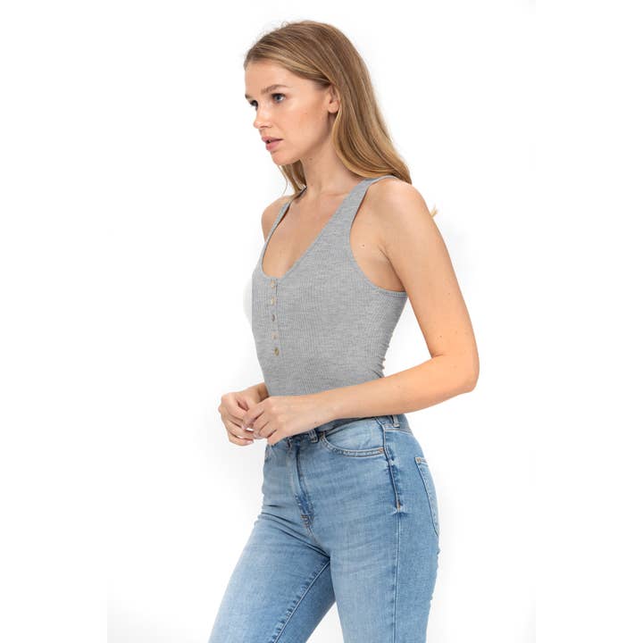 ROLYPOLY - Vente Body – femme - Sans Manches Sexy Encolure Dégagée Débardeur Bouton Vers Le Bas Body1