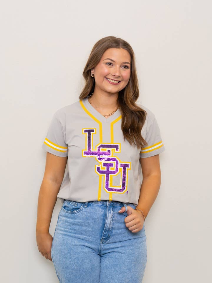 LSU Baseball Logo (Licensed) | Sequin Baseball Jersey Tee for wholesale by BOMB DESIGNS