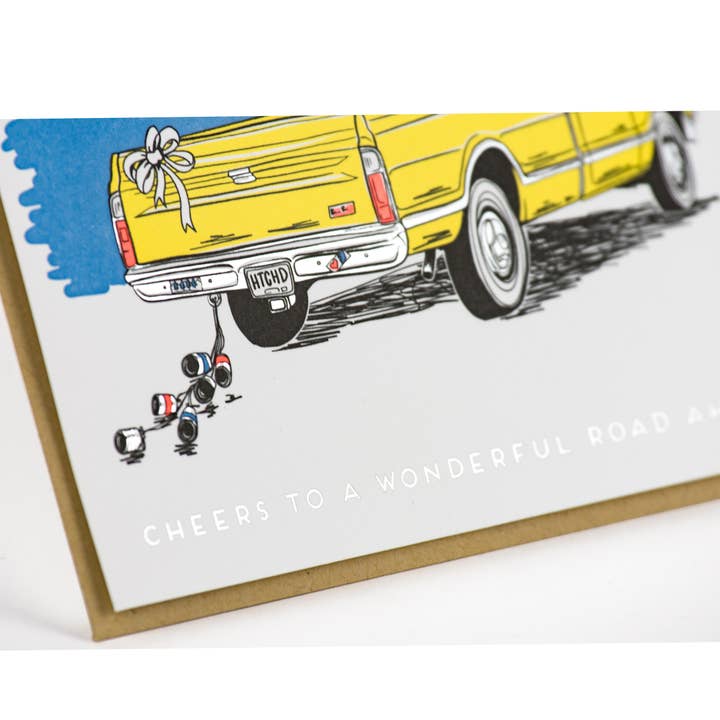 Porchlight Press Letterpress - Wholesale Wedding Card - Wedding Truck Sunset Card1