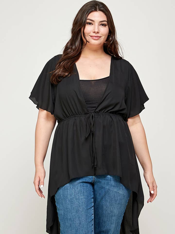 Haute Fox Plus Size & Contemporary - Wholesale Cardigan - Women's - Plus Size Hi-Low Hem Draped Cardigan - WG17832-C