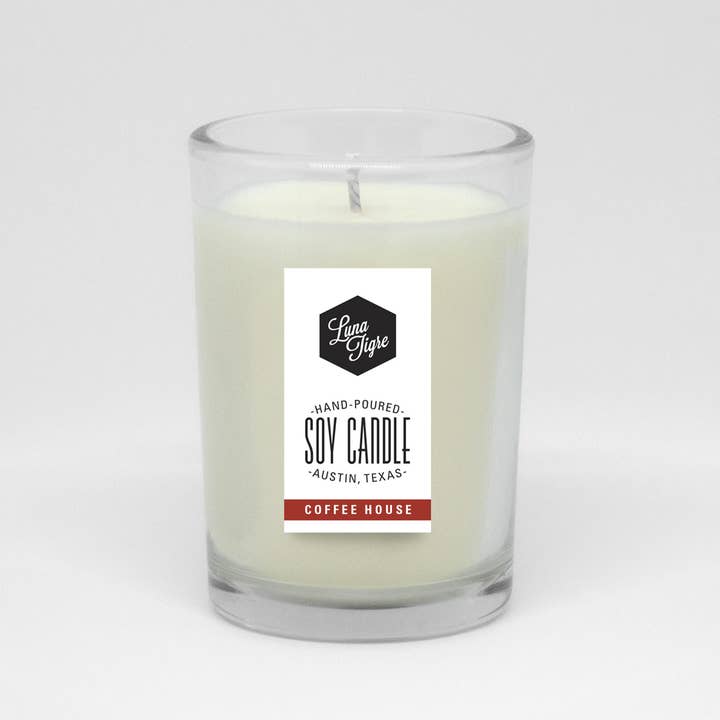 Kaffeehaus Glas Soja-Kerze - 7 oz. für den Großhandel von Luna Tigre Candles