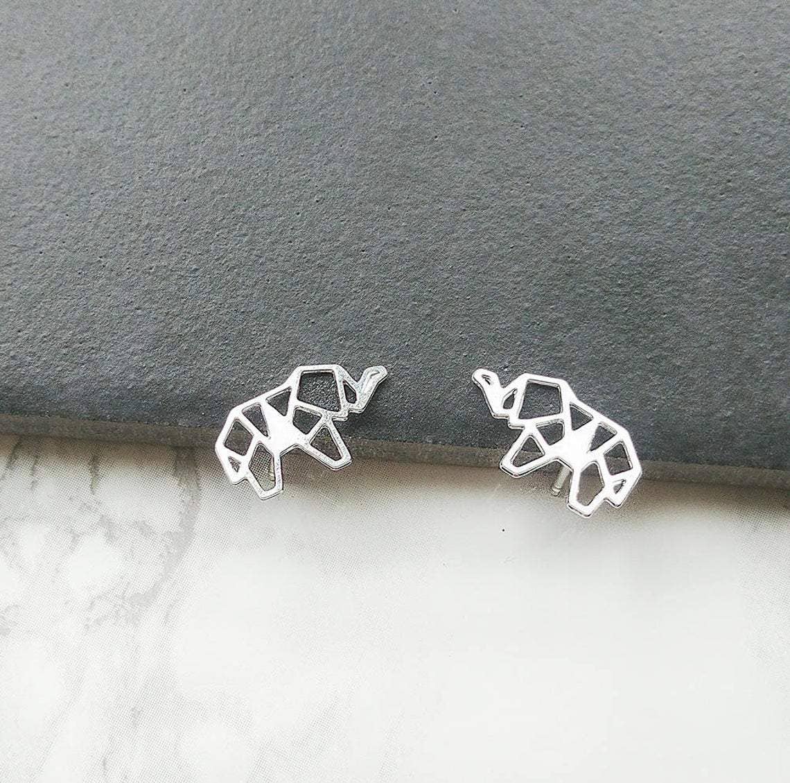Shany Design Studio - Wholesale Stud/Post Earrings - Origami Geometric Elephant Stud Earrings Gold / Silver8