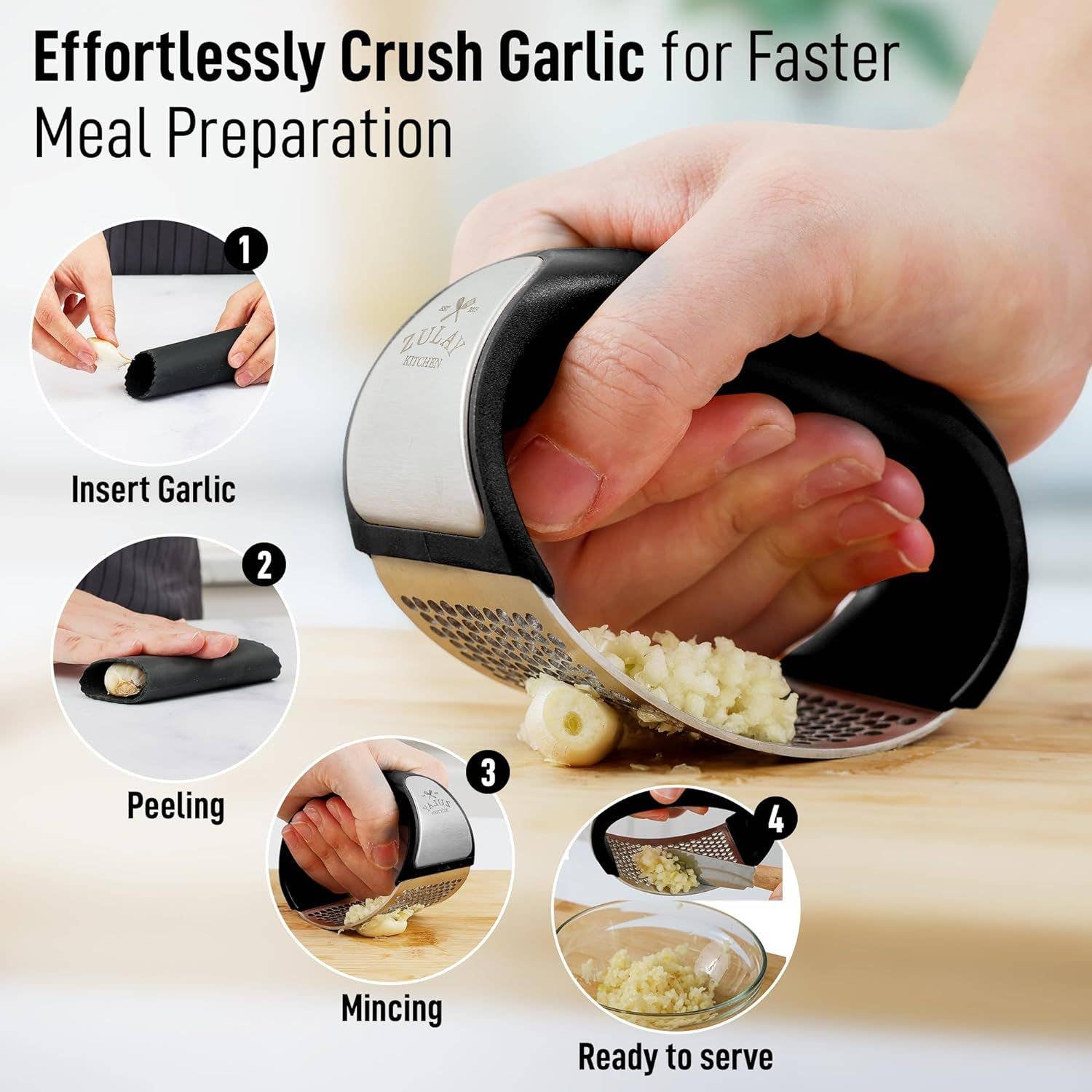 Zulay Kitchen - Wholesale Kitchen Tool/Gadget - Premium Garlic Mincer  with Peeler and Scraper5