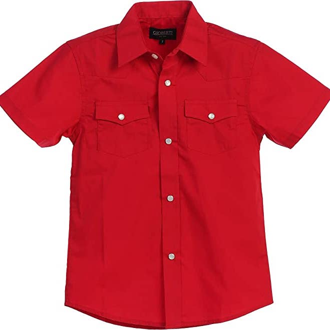 b-one inc - Wholesale Button Down Shirt - Men's - Men's Casual Western Solid Short Sleeve Shirt with Pearl Snaps GB-SS95W7