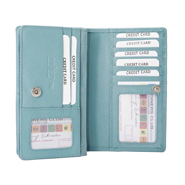 Arrigo - Vente Portefeuille – femme - Grand portefeuille pour femme en cuir bleu clair