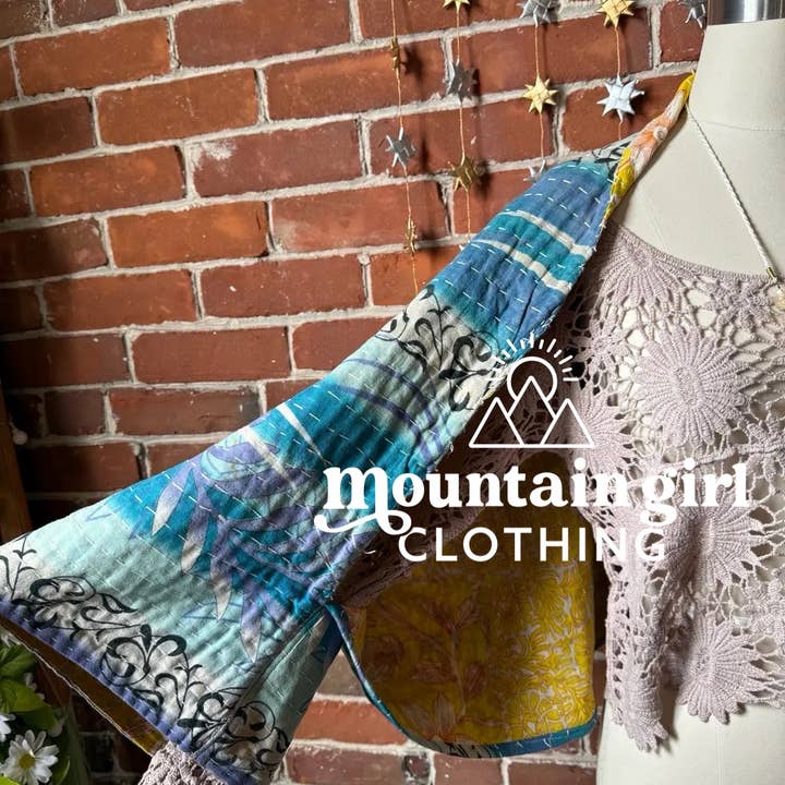 Mountain Girl Clothing - Wholesale Wrap - Women's - Upcycled Reversible Kantha Bolero Shawl 2