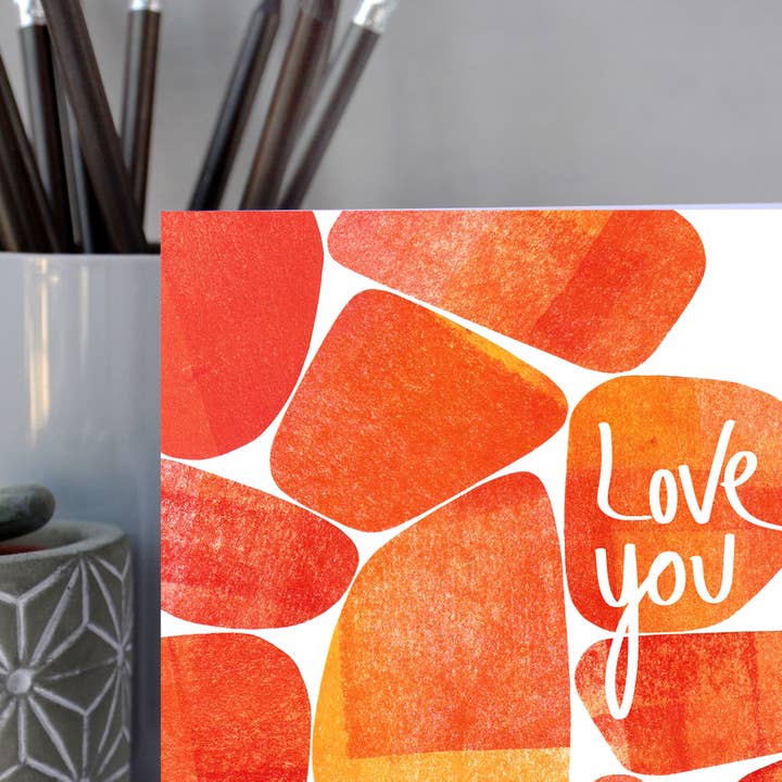 Love You Orange Abstract Card for wholesale by Fiona Clabon Illustration