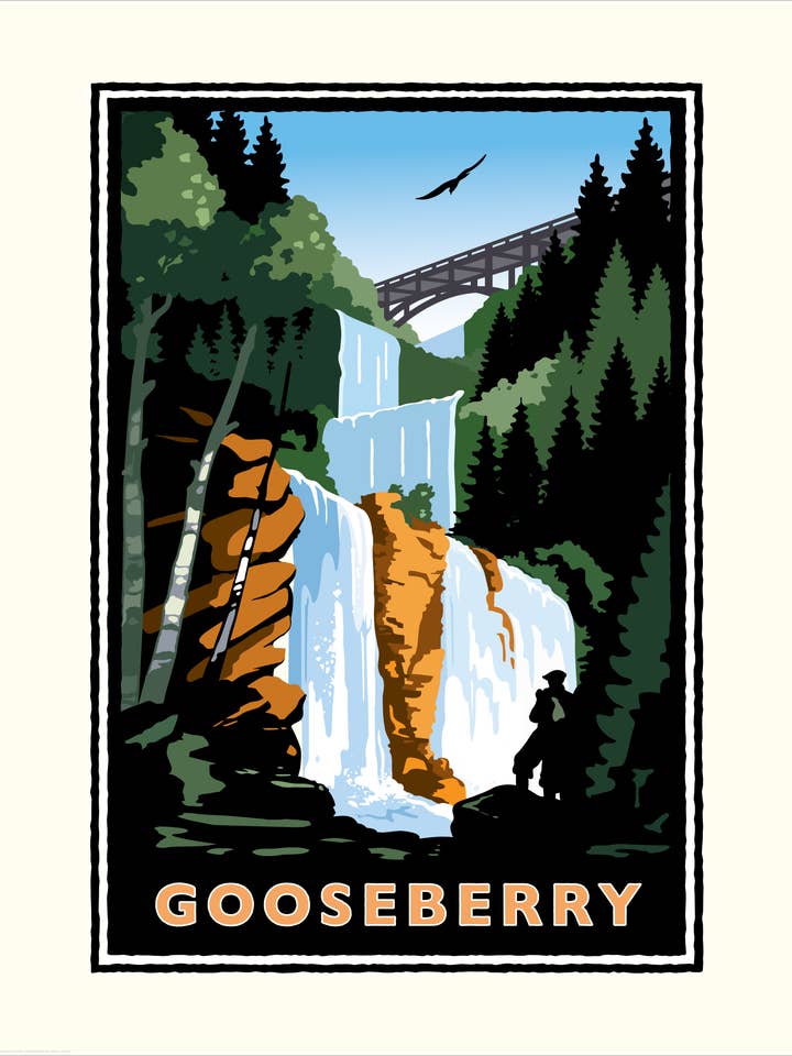 Chutes de Gooseberry – Côte Nord, Minnesota pour la vente par Legendary Landmark Art Prints
