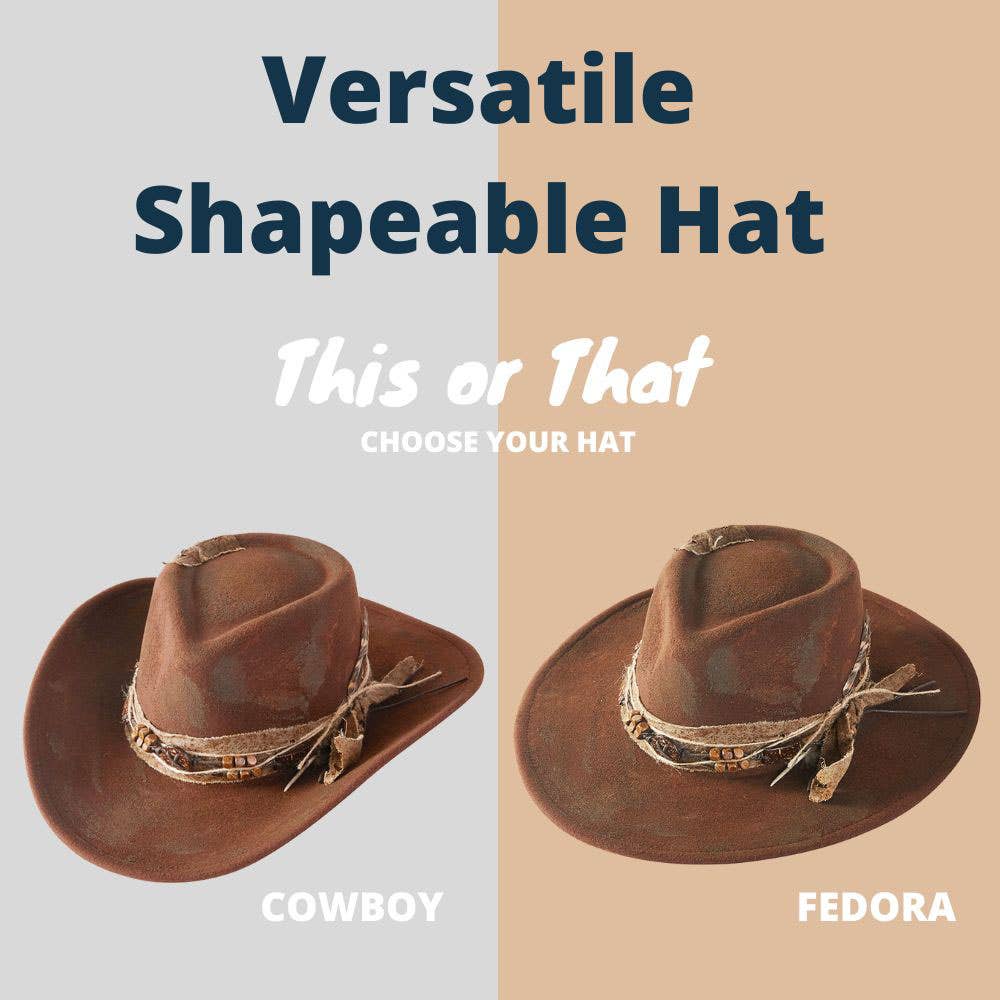 Sensibling Corp. - Vendita all'ingrosso Cappello da cowboy - Donna - Cappello Fedora Western Cowgirl Rustico con Fascia in Legno con Perline, Rifinitura Invecchiata e Accento di Piume Vintage.5