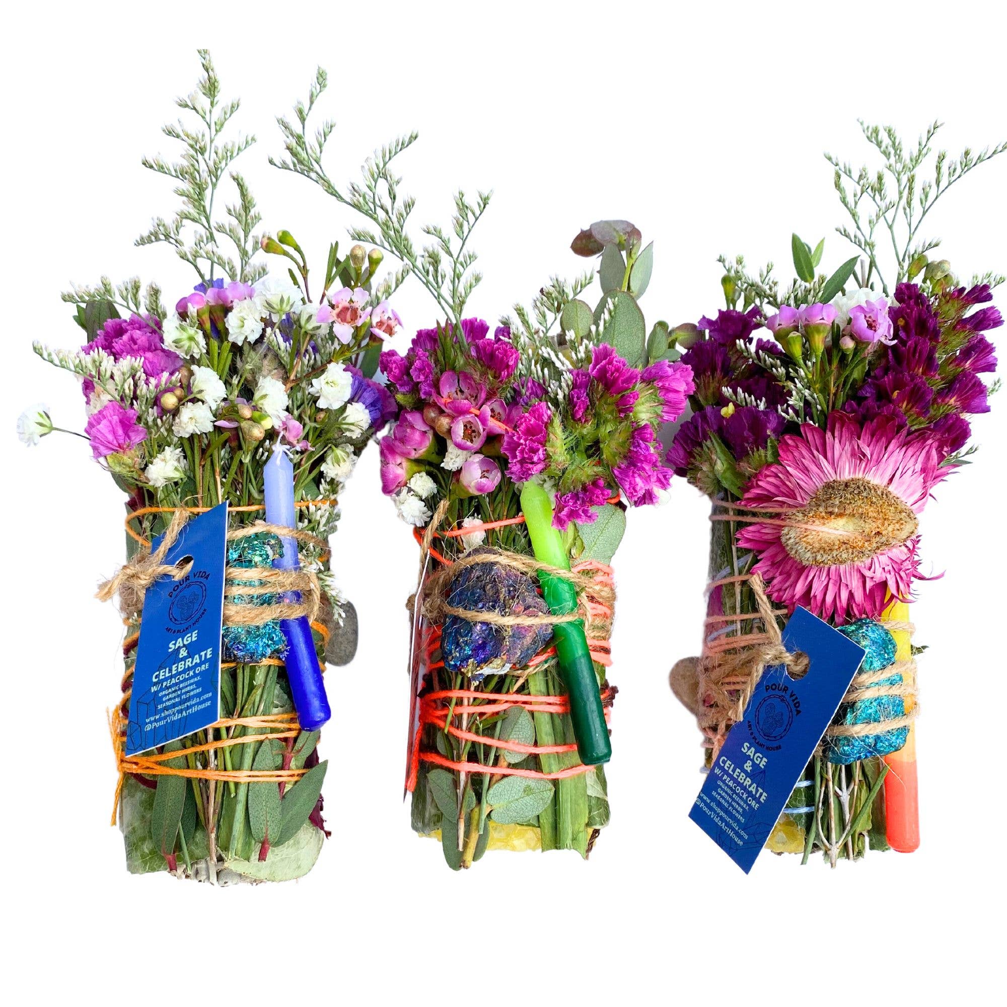 Pour Vida - Wholesale Sage Bundle - 4" Sage Wands w/ Crystals & Beeswax5