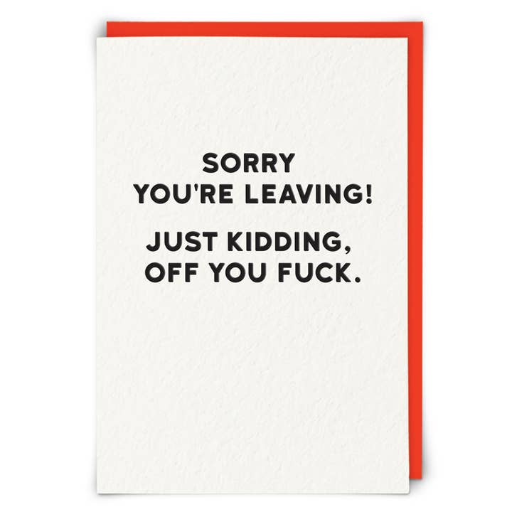 You're Leaving Card for wholesale by Redback Cards - ALL duties and tariffs paid