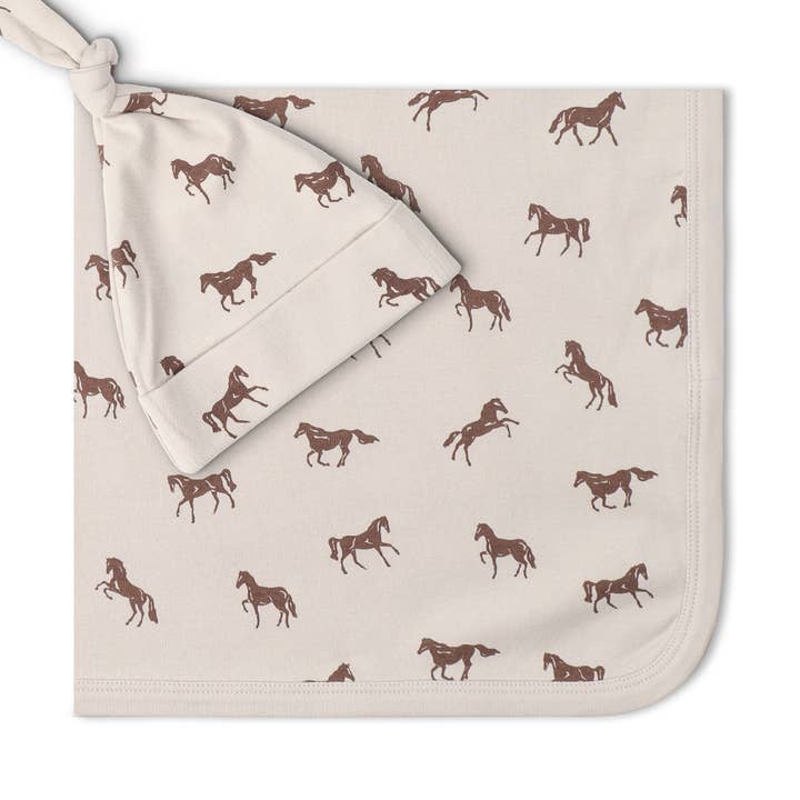 Organic Swaddle Blanket - Horses for wholesale by Makemake Organics