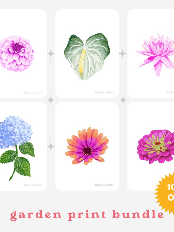 Garden Floral Art Print Bundle – Daisy, Dahlia, Zinnia Set for wholesale by Daphne Rae Creative