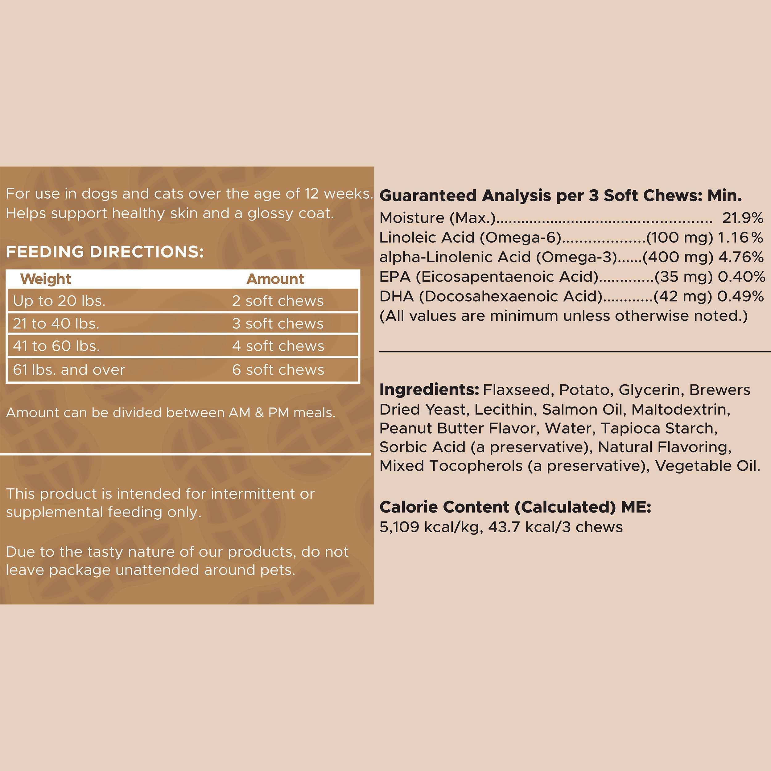 Chew + Heal - Wholesale Pet Supplement - Dog - Chew + Heal Peanut Butter Omega Skin + Coat Dog Soft Chews7