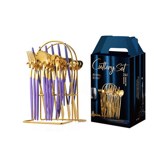 Homerely (We Cover All Import Duties) – Engroshandel Skærebestik sæt – 24-delt bestiksæt i rustfrit stål med opbevaringsstativ7