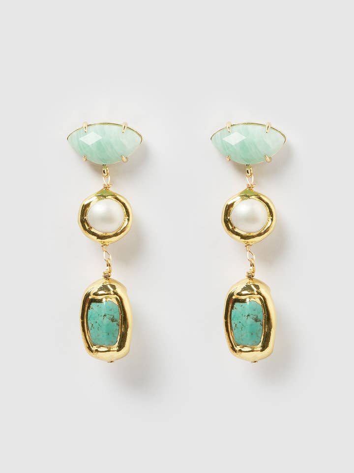 Miz Casa & Co Harper Earrings Jade Pearl Gold for wholesale by Izoa pty ltd