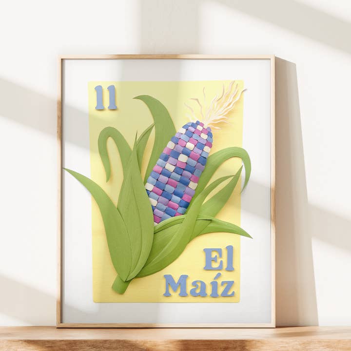 El Maiz, door Loteria geïnspireerde fotoprint van papierkunst voor wholesale door ACira Studio LLC