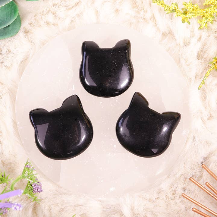 Natures Artifacts Inc - Wholesale Spiritual Stone/Crystal - Black Obsidian Kitty Face, Crystal Cat13