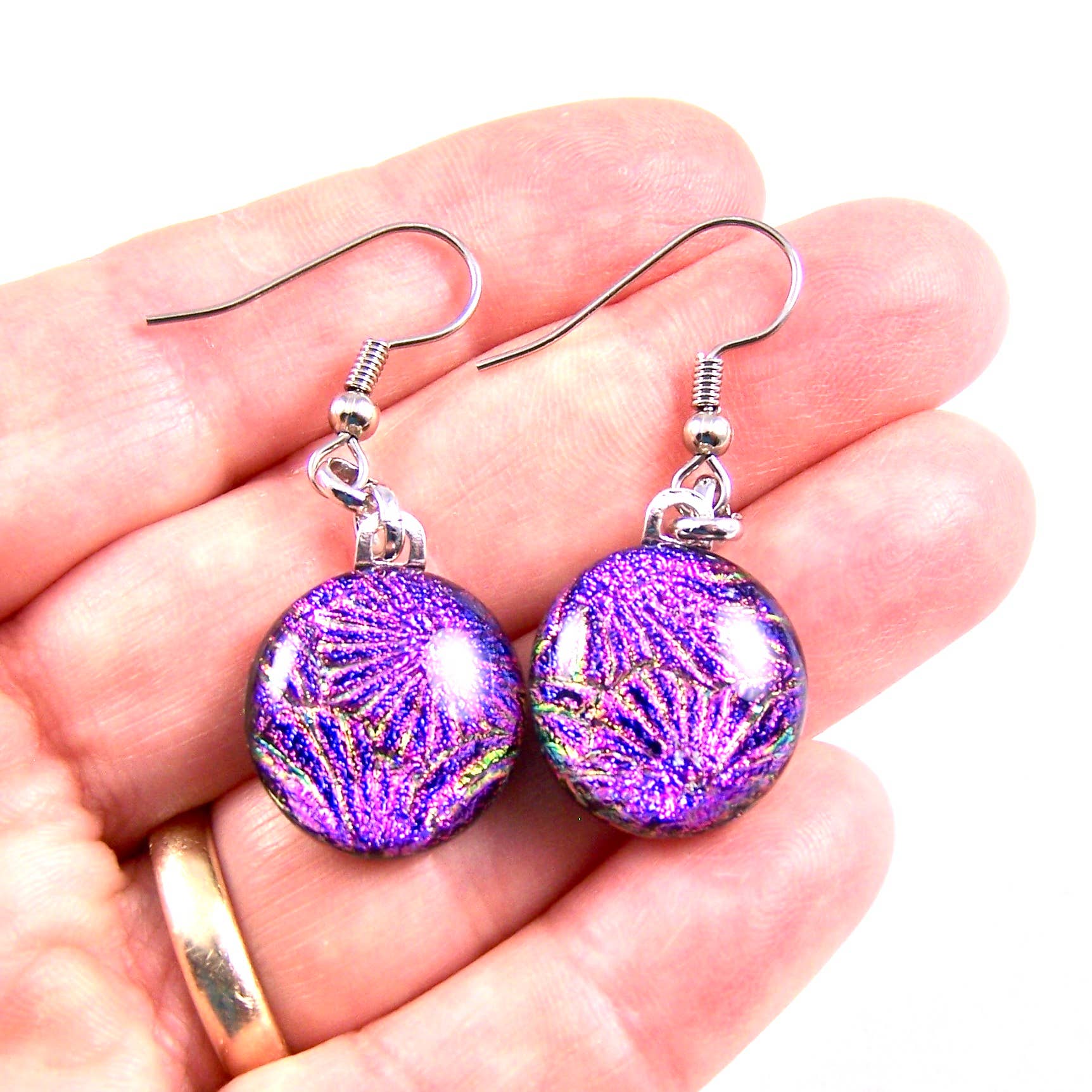 Glass Town USA - Wholesale Dangle Earrings - Dichroic Glass Earrings Dangle - Round Textures Rainbow Mix7