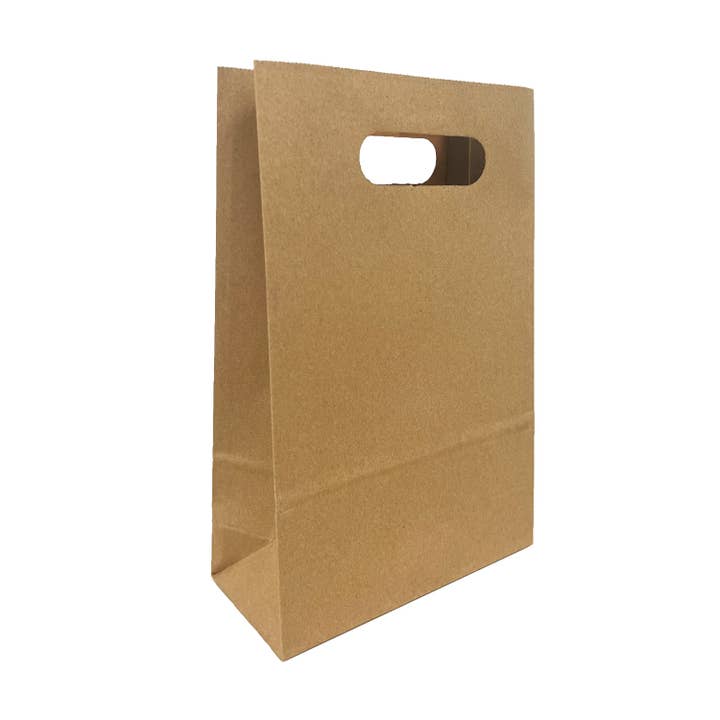 Snack 7.125x3.25x10.75 Kraft Paper Bag Die-cut Handle for wholesale by Kis Paper