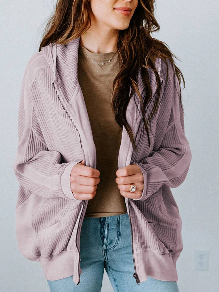 Wholesalesir - Wholesale Cardigan - Women's - Women's Casual Waffle cardigan zipper Hooded Sweater