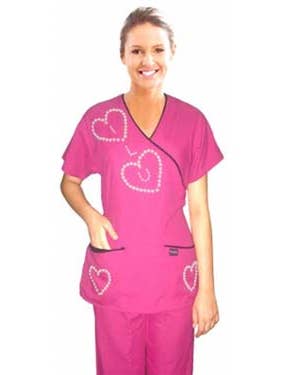 Stylish Mockwrap Top with Love Heart and 3 Pockets for wholesale by Scrubandmore