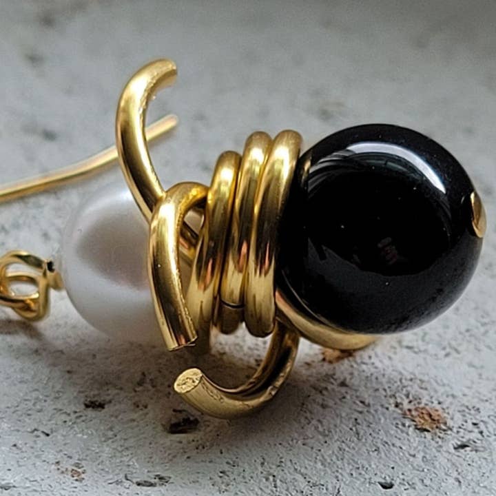 Gold Black & Pearl Atlantic Earrings/Coastal Jewelry/Holiday for wholesale by Teahan K Jewelry