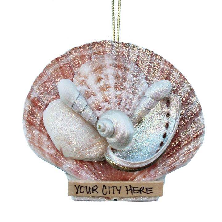 Irish Flat Seashell Collage Ornament for wholesale by California Seashell Company