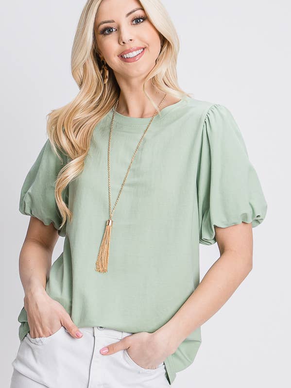 Tres Bien, Inc - Wholesale Blouse - Women's - gabi round neck puffy sleeve s/s top