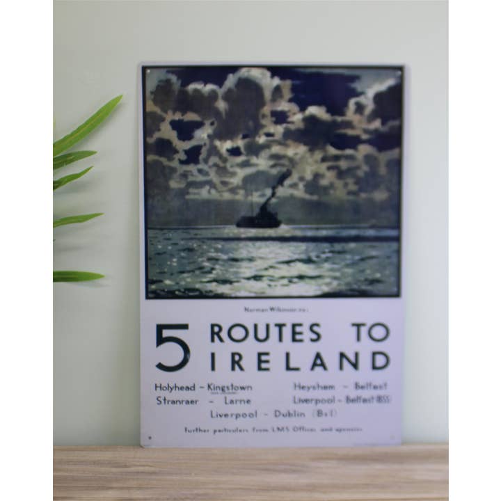 Gris Retro Art - Affiche de ferry 5 routes vers l'Irlande en vente sur Faire