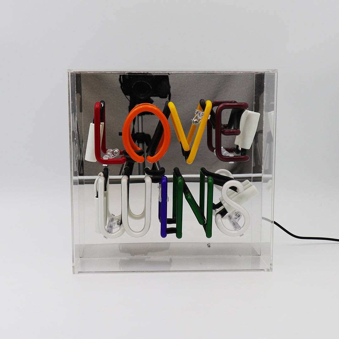 Multi Coloured 'Love Wins' Glass Neon Sign for wholesale on Faire4