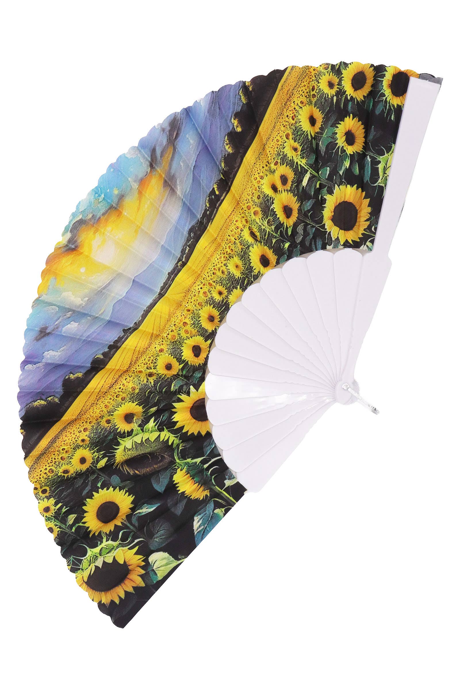 ASSORTED Sunflower Farm Fields White Handheld Folding Fan for wholesale on Faire5
