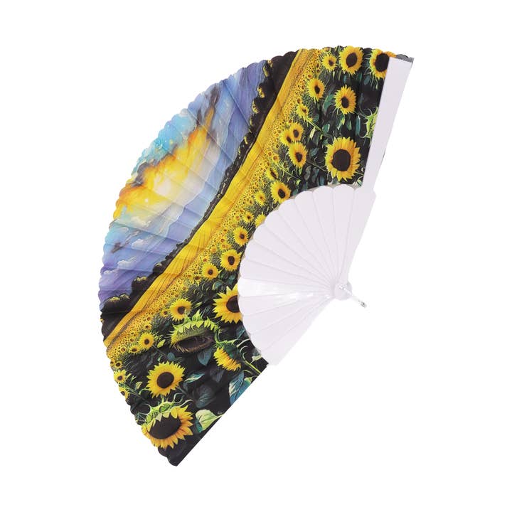 SORTIERT Sonnenblumenfeld Weißer Handfächer für den Großhandel auf Faire5