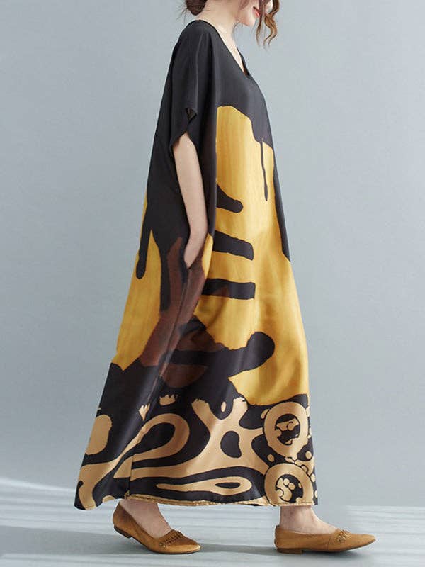 Sheer Trend - Wholesale Dress - Women's - Vintage Loose Leaf Printed Midi Dress4