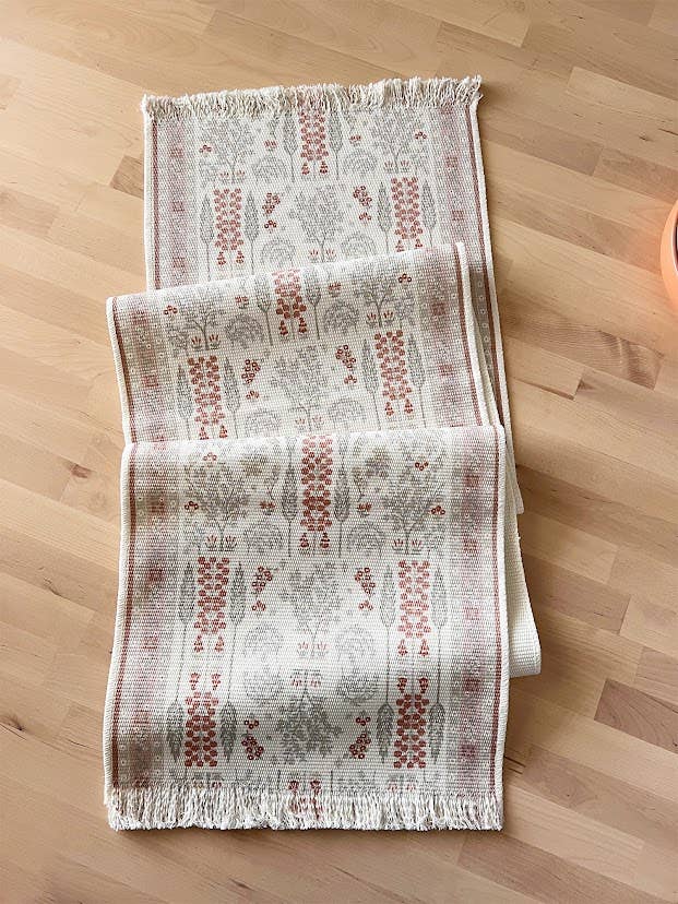 Fennco Styles - Wholesale Table Runner - Coral Botanical Flower Fringed Cotton Blend Table Runner3