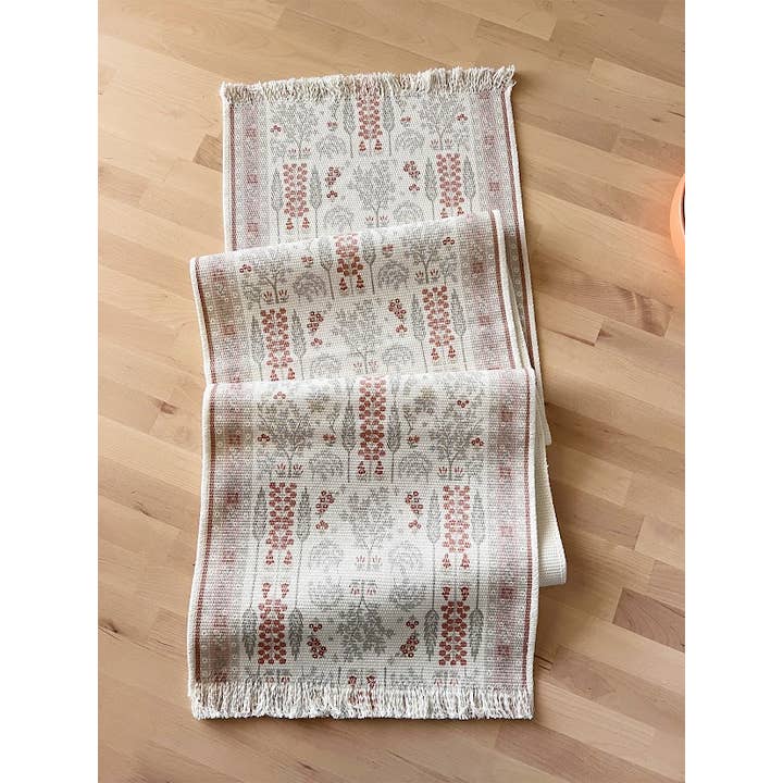 Fennco Styles - Wholesale Table Runner - Coral Botanical Flower Fringed Cotton Blend Table Runner3