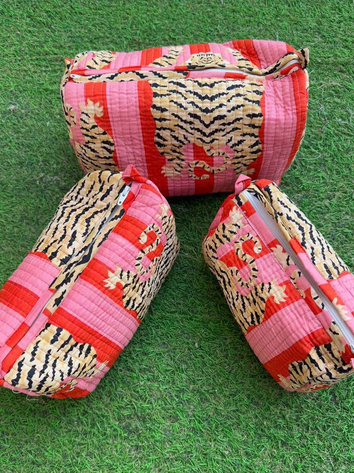 Tiger Stripes Cosmetic Bag Handmade Cotton Bag Quilted Bags for wholesale by bhavnas boutique