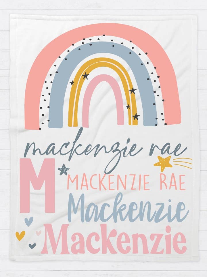 Personalized Boho Rainbow Baby Blanket for wholesale by Monogram Junkie