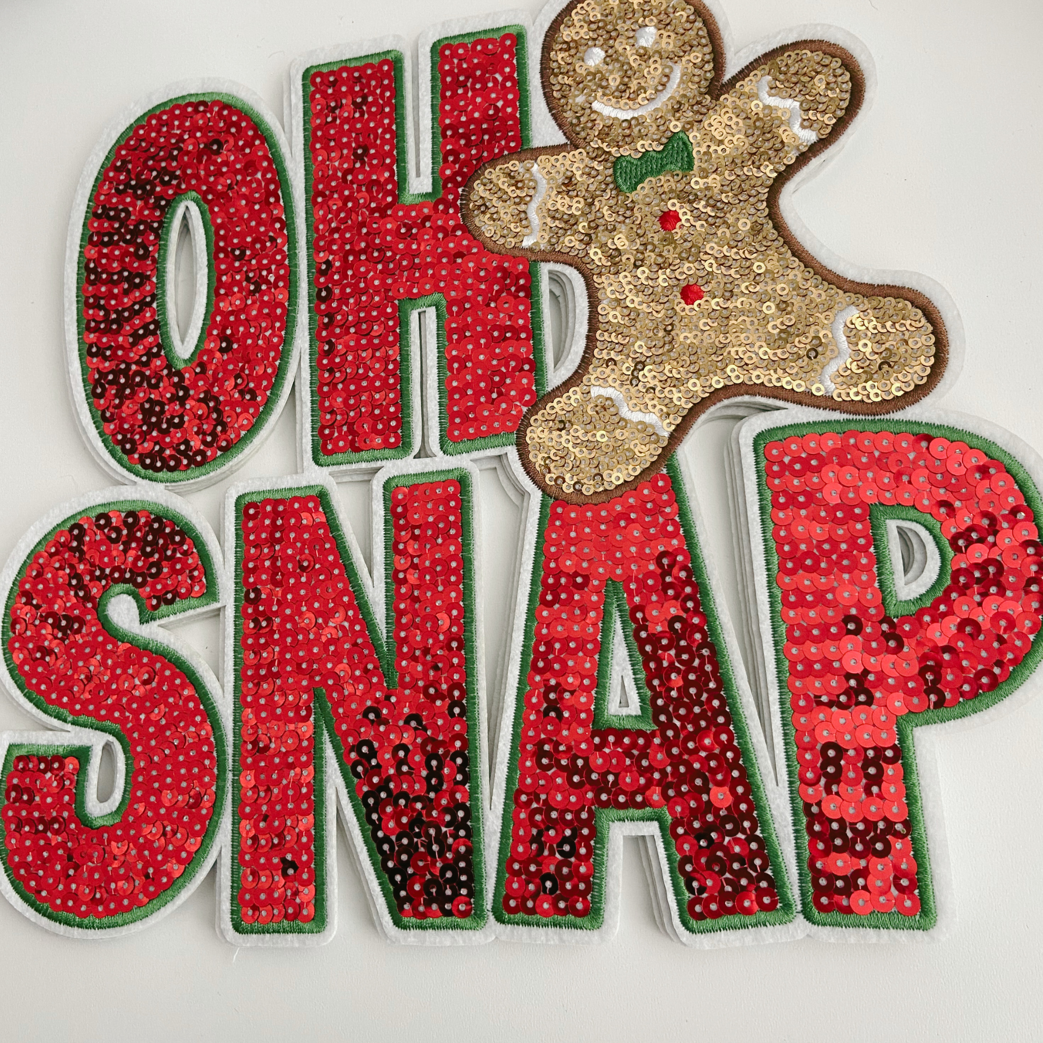TEELUX - Wholesale Patch - 10.75"  OH SNAP Gingerbread man  - SEQUIN Patch1