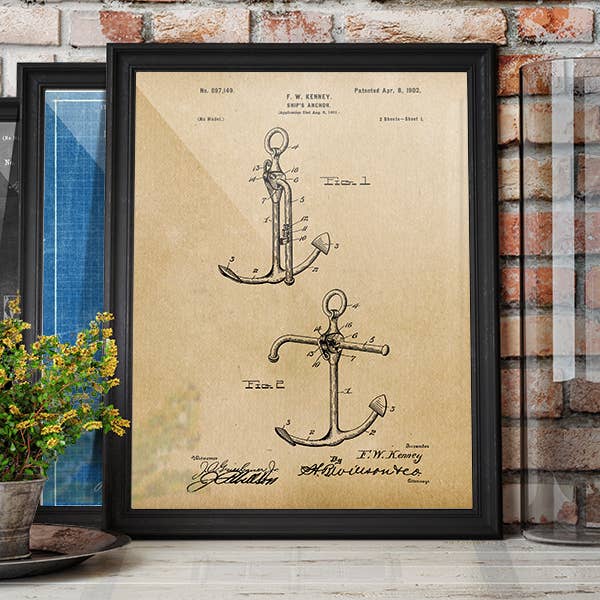 Ship Anchor 1902 Patent Art Print - Nautical for wholesale by Fresh Prints of CT