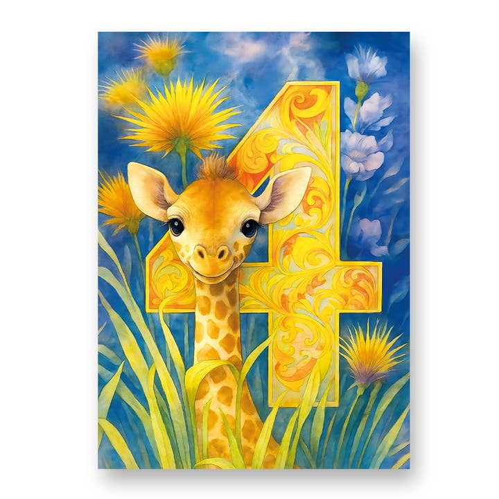 4th Birthday 'Jazzy Giraffe' Greeting Card with Envelope for wholesale by Creative Carousel Publishing