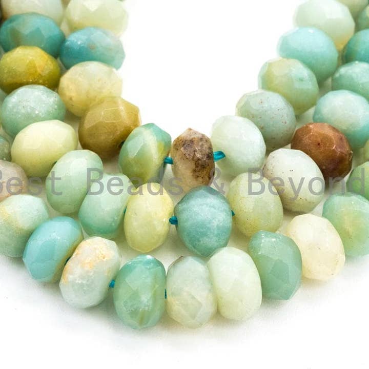 BestBeads&Beyond – Engroshandel Perler – Kvalitet Natural Rondelle Amazonite perler, 2x4mm/4x6mm/5x8mm/6x10mm Facetteret Rondelle perler, 15.5inch strand, SKU #U2304