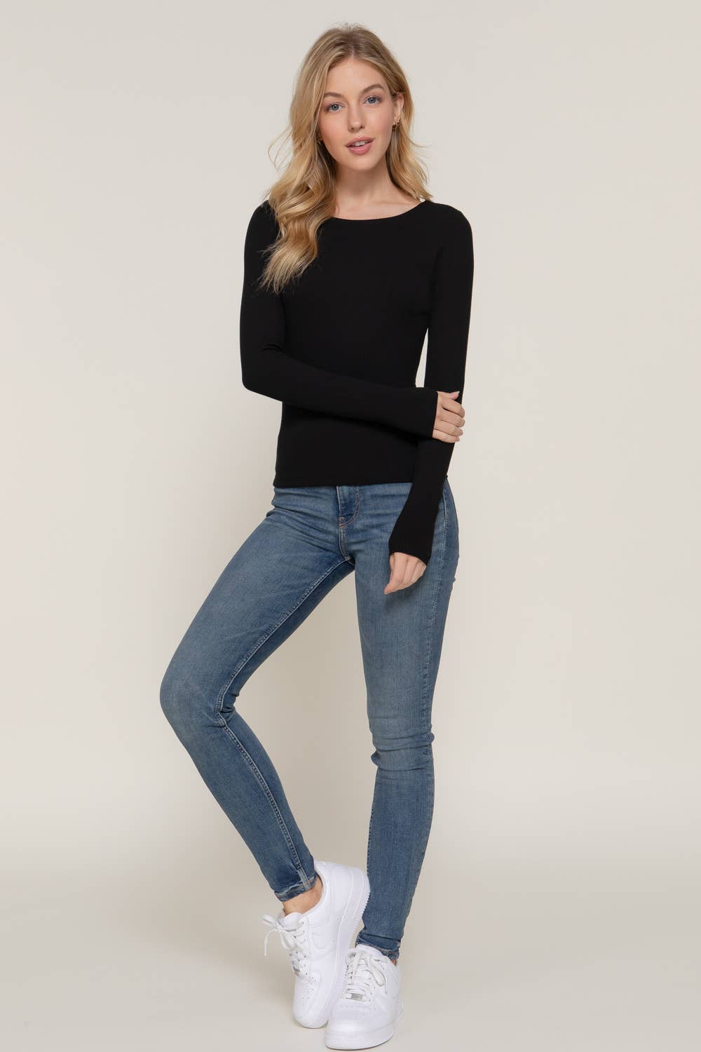 Active Basic | Active USA - Wholesale Knit Top - Women's - Long Sleeve Round Neck Double Layer Tee7