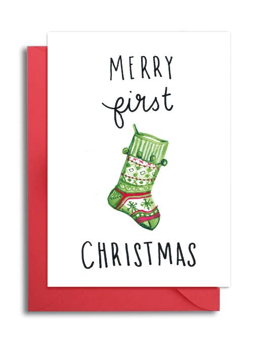 Babys første julekort - Strømpe første julekort for engroshandel hos Slow Poke Press