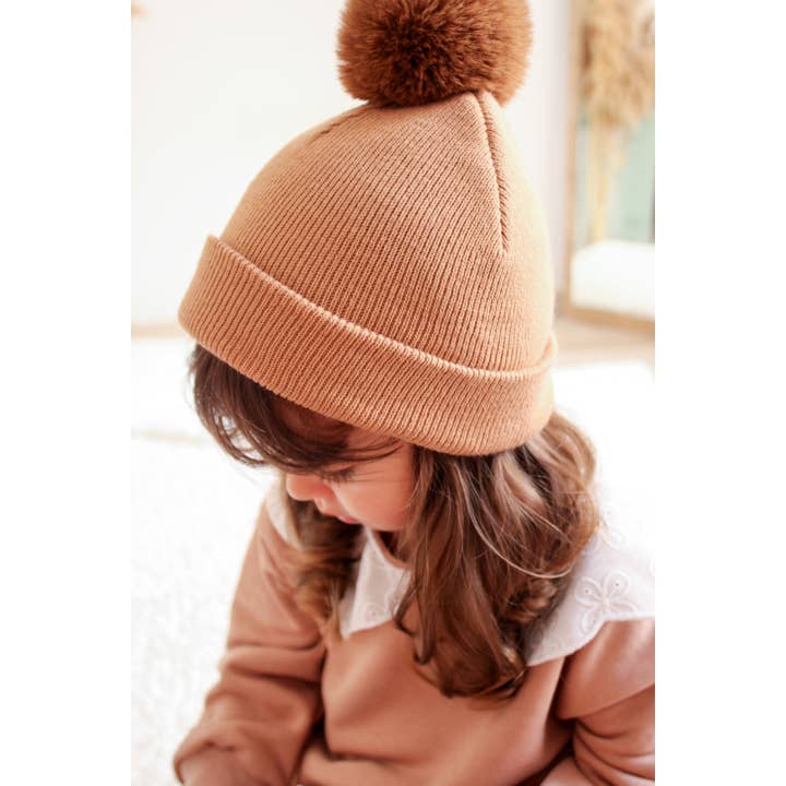 Single Pom Pom Baby/Kid's Brown Beanie Hat 0-8 Years for wholesale on Faire6