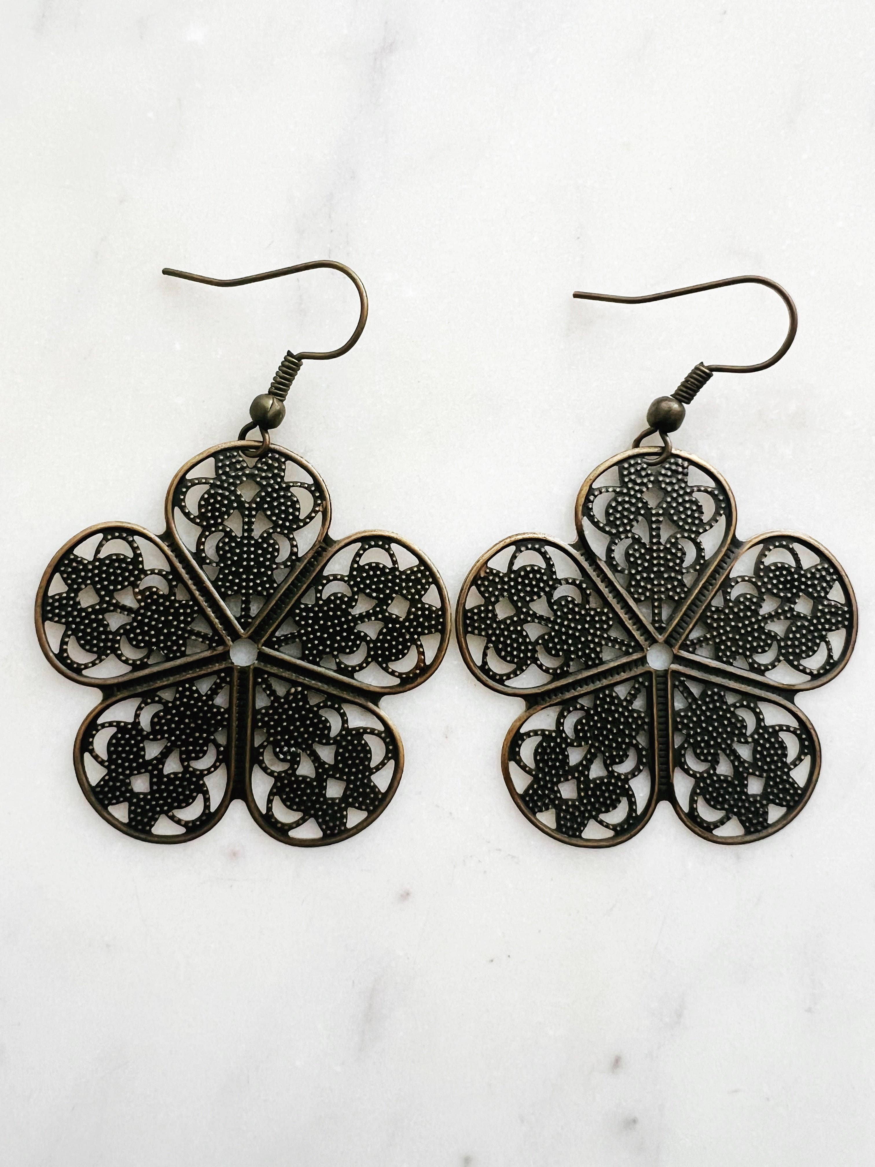 Carmen Miller Jewellery - Wholesale Dangle earrings - Antique Bronze Vintage Filigree Boho Flower Earrings
