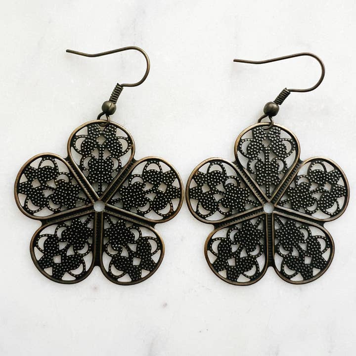 Carmen Miller Jewellery - Wholesale Dangle earrings - Antique Bronze Vintage Filigree Boho Flower Earrings0