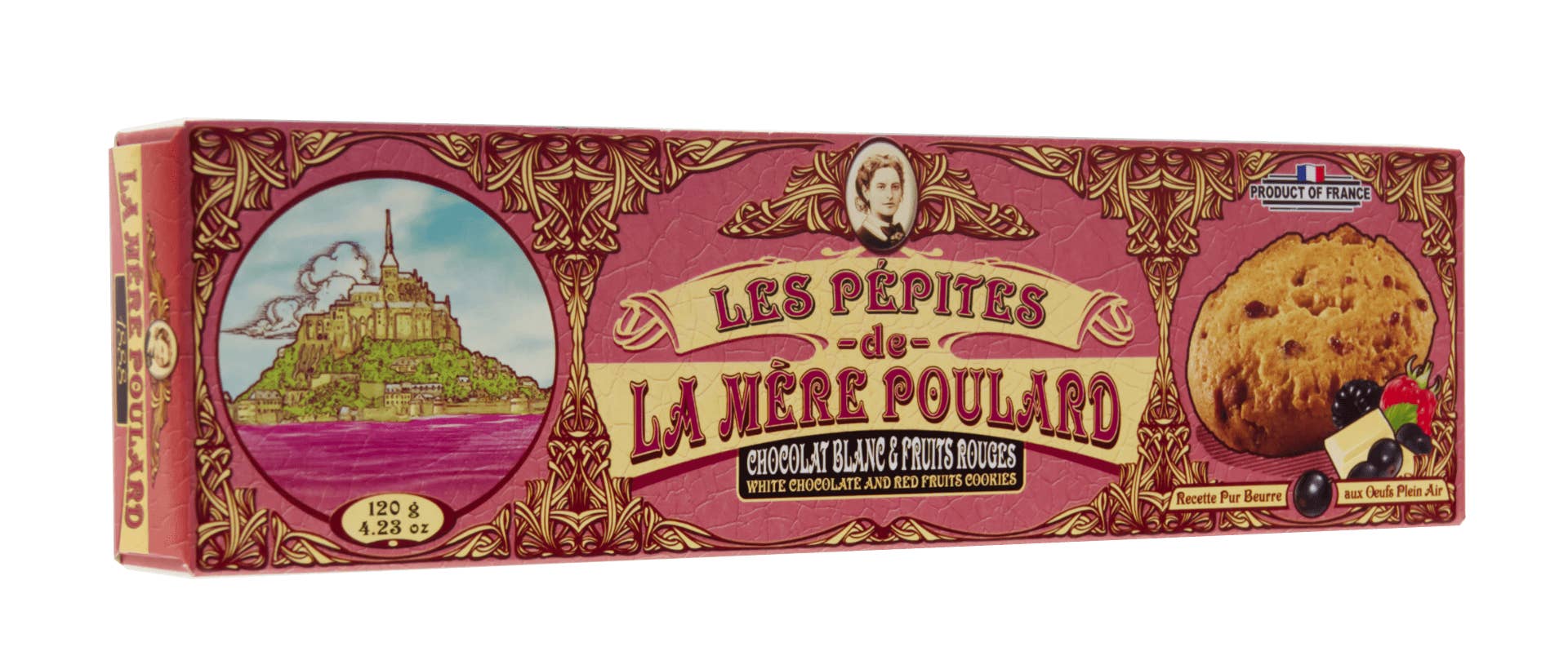 Biscuiterie La Mère Poulard - Vendita all'ingrosso Dolci ricoperti di cioccolato - ASTUCCIO COLLEZIONE PEPITE DI CIOCCOLATO BIANCO FRUTTI ROSSI 120G