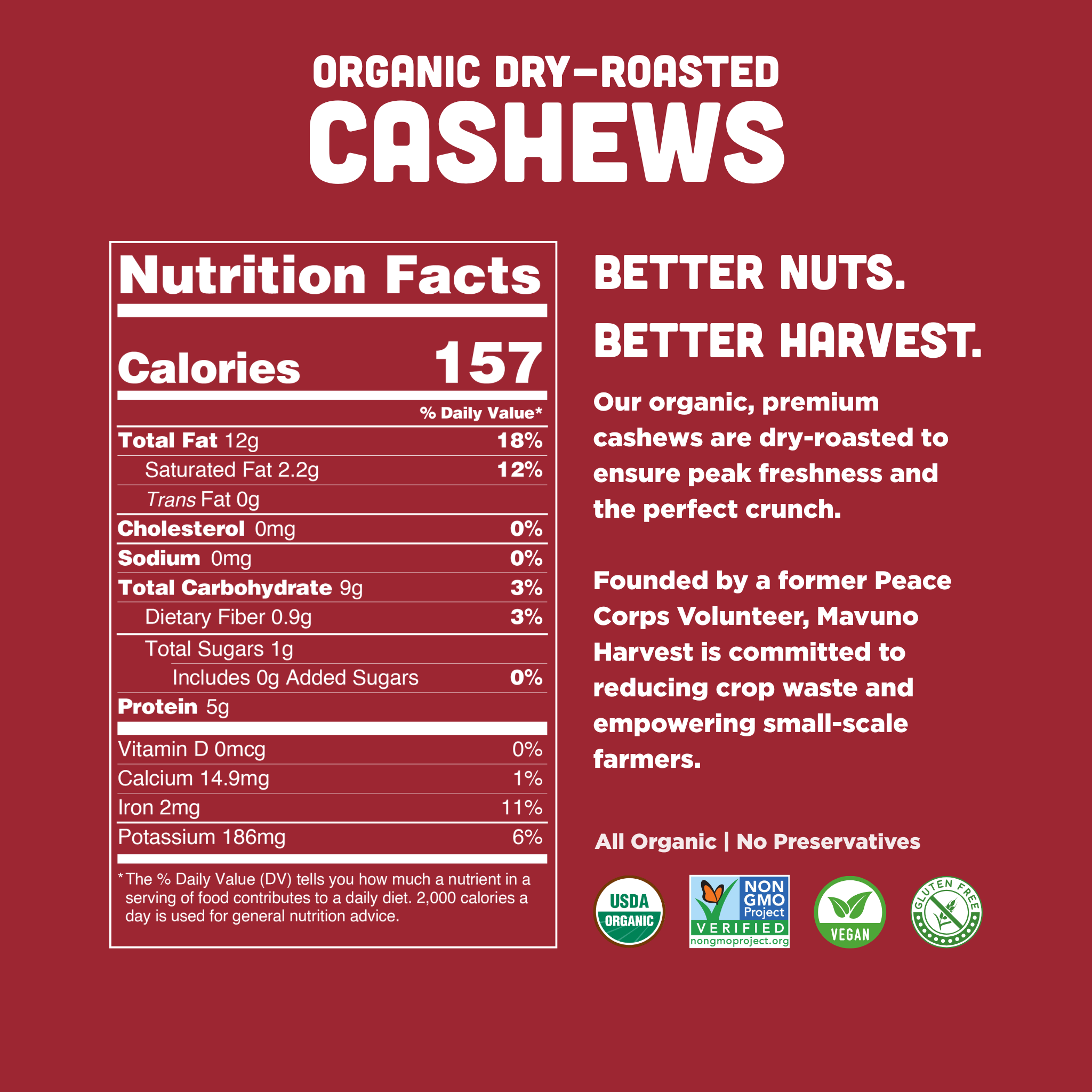 Mavuno Harvest Organics - Wholesale Nuts - Organic Roasted Cashews, 6-pack case2